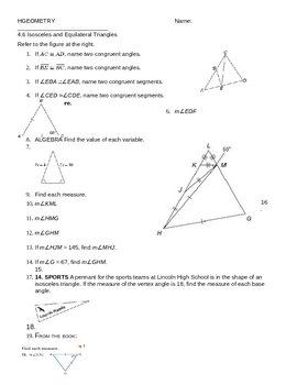 isosceles and equilateral triangles practice worksheet answers
