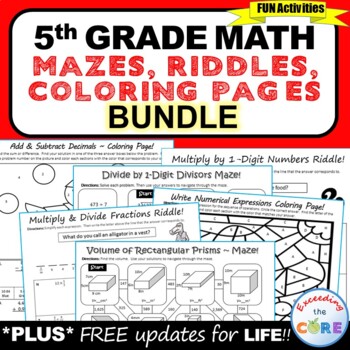5th Grade Math Mazes, Riddles & Coloring Pages (Fun MATH A