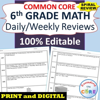 6th Grade Daily or Weekly Spiral Math Review {Common Core}
