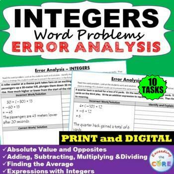 INTEGERS Word Problems -  Error Analysis  (Find the Error)
