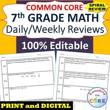 7th Grade Daily / Weekly Spiral Math Review {Common Core} 