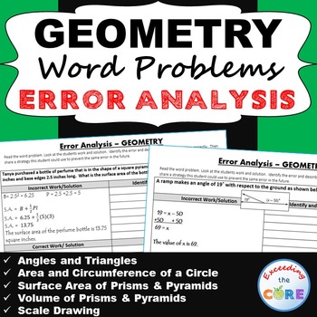 7th Grade GEOMETRY Word Problems -  Error Analysis  (Find