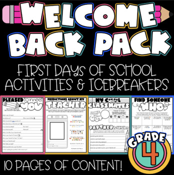 Back to School Activity Packet : Welcome to 4th Grade [NO PREP]