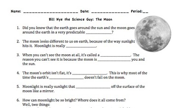 Bill Nye Moon Video Worksheet by Mayberry in Montana | Teachers Pay