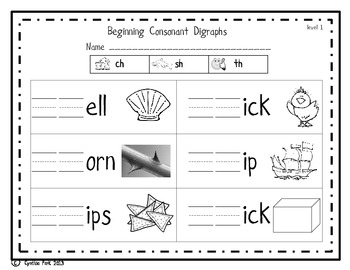 consonant digraph worksheets by cindy park teachers pay