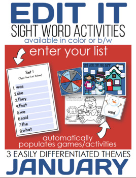 Edit It for January Sight Word Activities-Differentiated (Color and B/W)