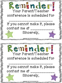 FREE Conference Reminder Note by Terra Kubert Teachers 