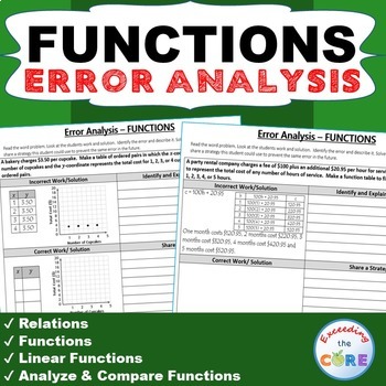 FUNCTIONS Word Problems -  Error Analysis  (Find the Error)
