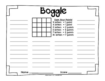 Free Boggle Worksheet (with scoring) by Madison | Teachers Pay Teachers