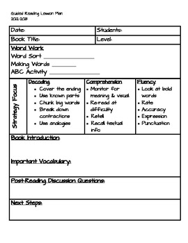 Guided Reading Plan Template by Alicia Wyand | Teachers Pay Teachers