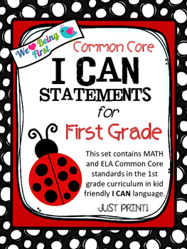 I Can Statements For First Grade- Black and Red Ladybug Theme