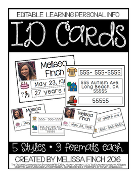 ID CARDS- Learning Personal Information (Editable)