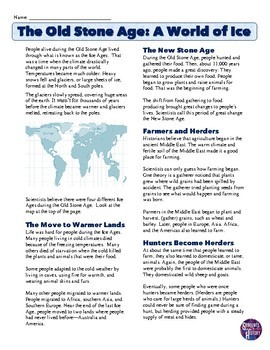 Ice Age and Stone Age Reading Worksheet by Students of History