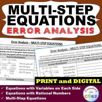 MULTI-STEP EQUATIONS Word Problems -  Error Analysis  (Fin