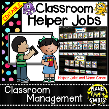 Classroom Helper Jobs (EDITABLE) Monster Theme (polka dots
