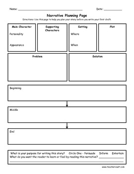 Narrative Planning Page - Graphic Organizer by Teacher Vault | Teachers