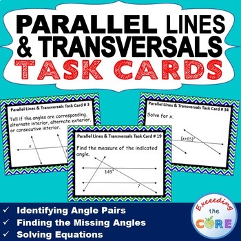 PARALLEL LINES CUT BY A TRANSVERSAL - Task Cards {40 Cards}