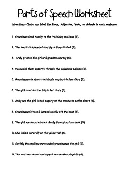 parts of speech worksheet for class 6 pdf