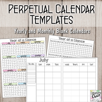 Perpetual Calendar Templates: year-at-a-glace and two-page