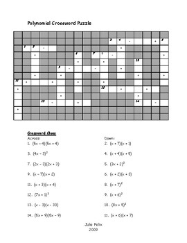 Polynomial Crossword Puzzle by Julie Felix | Teachers Pay Teachers