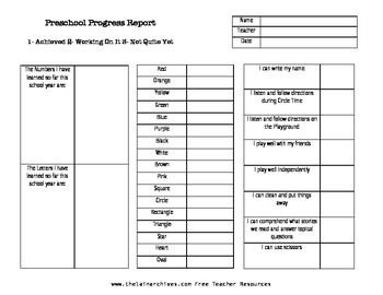Preschool Progress Report Printable by LAIN LEARNING CURRICULUM