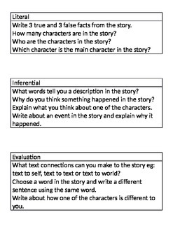 reading response literal inferential and by andrea