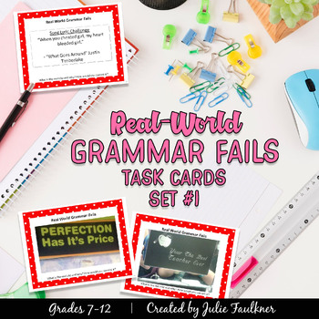 Grammar Fails in Real World, Proofreading, Task Cards, 1st Edition