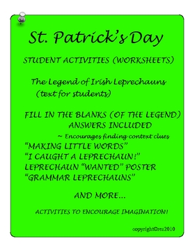 ST. PATRICKS DAY LEGEND OF IRISH LEPRECHAUN... by Ruth S. | Teachers