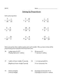 Setting up Proportions - Math Worksheet by Leslie Mohlman | Teachers