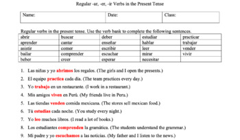 Ar Verbs In Spanish Worksheet