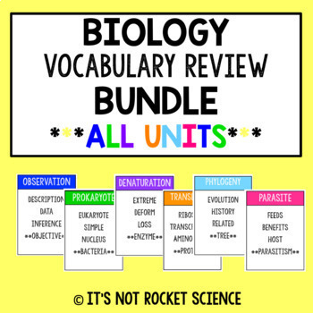 Biology Vocabulary Review Game - Cumulative BUNDLE by It's Not Rocket Science