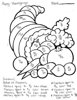 Thanksgiving Reducing Fractions Coloring Sheet by Carmen Cunningham