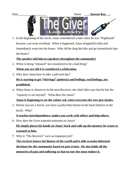 the giver essay questions and answers