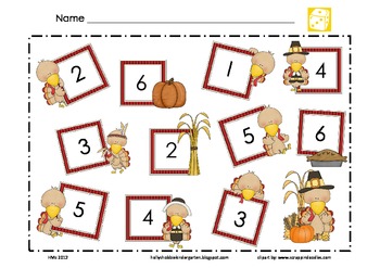 Turkey Math Mat ~ Roll and Cover or Color Game
