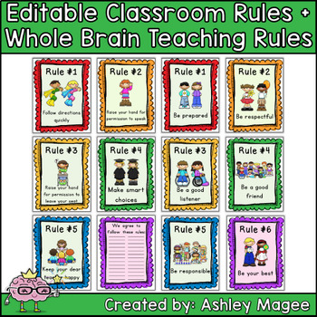 Editable Classroom Rules & Whole Brain Teaching Rules Posters - FREE