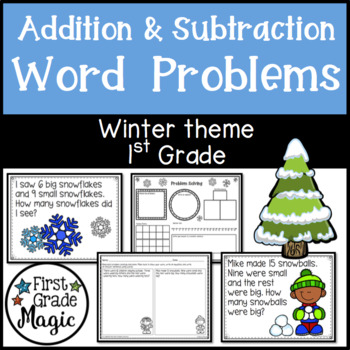 Winter Addition and Subtraction Word Problems First Grade by First Grade Magic