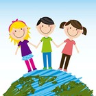 Heart 2 Heart Teaching logo: three students holding hands around the globe